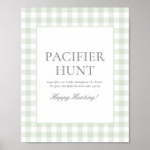 Sage Green Gingham Baby shower Pacifier Hunt Sign Poster (Voorkant)