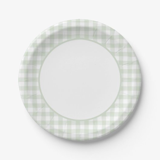 Sage Green Gingham-Baby shower Papieren Bordje (Voorkant)
