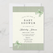 Sage Green Gingham Baby shower Uitnodiging & Bogen (Voorkant)