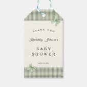 Sage Green Gingham Baby shower Uitnodiging & Bogen Cadeaulabel (Voorkant)