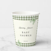 Sage Green Gingham Baby shower Uitnodiging & Bogen Papieren Bekers (Achterkant)