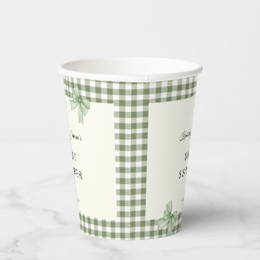 Sage Green Gingham Baby shower Uitnodiging & Bogen Papieren Bekers (Rechts)
