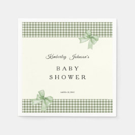 Sage Green Gingham Baby shower Uitnodiging & Bogen Servet