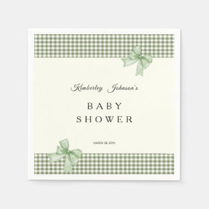 Sage Green Gingham Baby shower Uitnodiging & Bogen Servet