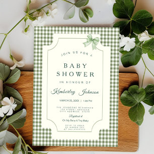 Sage Green Gingham Baby shower Uitnodiging met boo