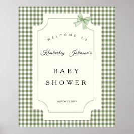 Sage Green Gingham Baby shower Uitnodiging met boo Poster