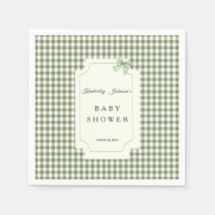 Sage Green Gingham Baby shower Uitnodiging met boo Servet