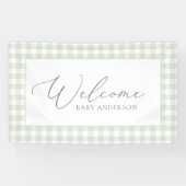 Sage Green Gingham Baby shower Welkom Spandoek (Horizontaal)