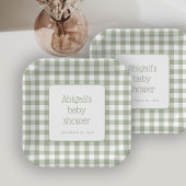 Sage Green Gingham Check Rustiek Baby shower Papieren Bordje
