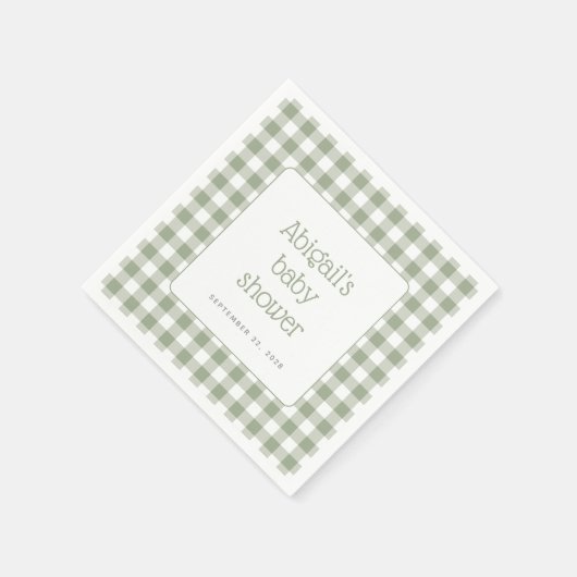 Sage Green Gingham Check Rustiek Baby shower Servet (Hoek)