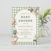 Sage Green Gingham Duck Baby shower Kaart (Staand voorkant)