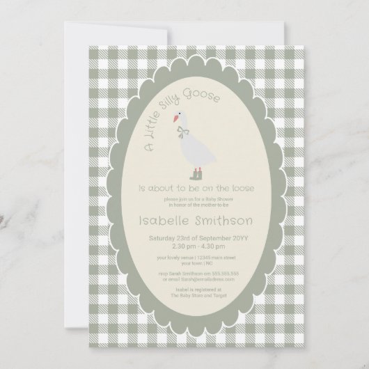 Sage Green Gingham Gekke Goose Baby shower Kaart (Voorkant)