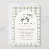 Sage Green Gingham Golf Birthday Invitation (Devant)