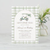 Sage Green Gingham Golf Birthday Invitation (Debout devant)