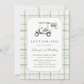 Sage Green Gingham Golf Birthday Invitation (Devant)