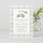 Sage Green Gingham Golf Birthday Invitation (Debout devant)
