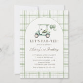 Sage Green Gingham Golf Birthday Invitation (Devant)