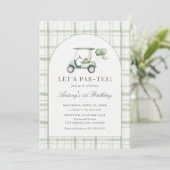 Sage Green Gingham Golf Birthday Invitation (Debout devant)