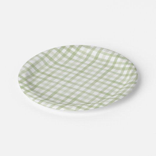 Sage Green Gingham Papieren Bordje (Gekanteld)