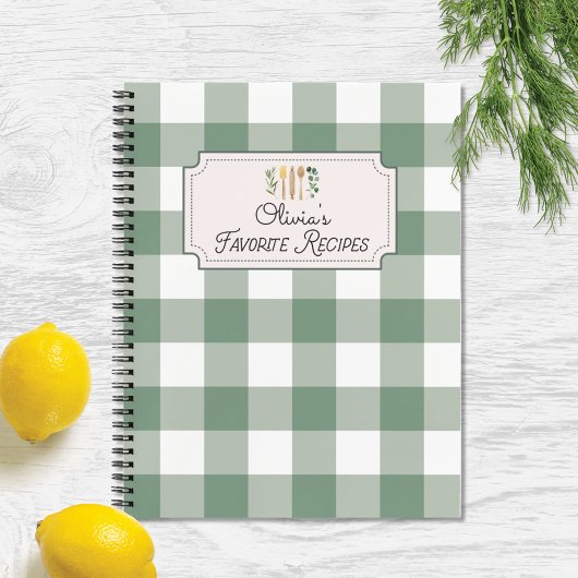 Sage Green Gingham Patroon Recept Cookbook Notitieboek