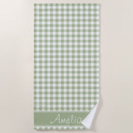 Sage Green Gingham Pattern | Gepersonaliseerd Strandlaken