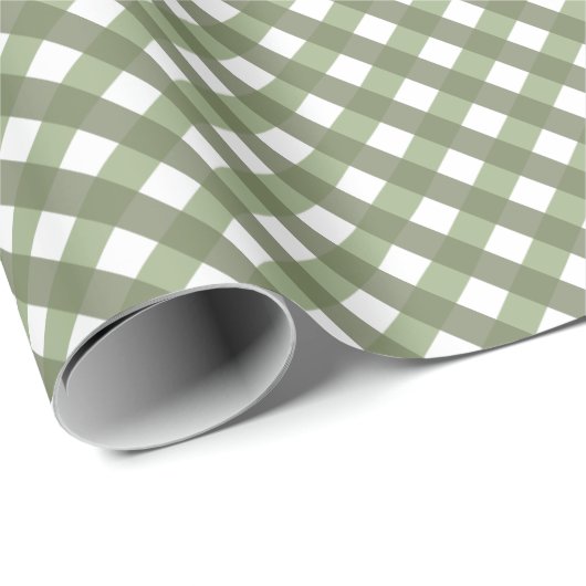 Sage Green Gingham Patterned Cadeaupapier (Rol Hoek)