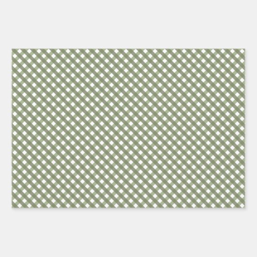 Sage Green Gingham Patterned Inpakpapier Vel (Voorkant 2)