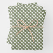 Sage Green Gingham Patterned Inpakpapier Vel (In situ)