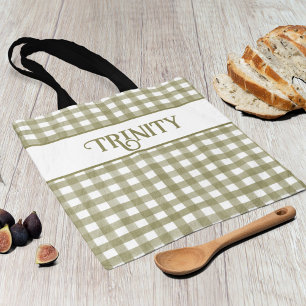 Sage Green Gingham Plaid Gepersonaliseerd Draagtas