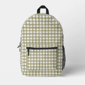 Sage Green Gingham Plaid Patterned Bedrukte Rugzak (Voorkant)