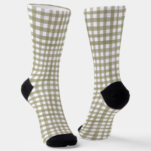 Sage Green Gingham Plaid Patterned Sokken (Gebogen)
