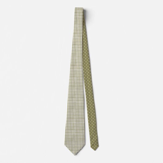 Sage Green Gingham Plaid Patterned Stropdas (Voorkant)