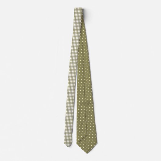 Sage Green Gingham Plaid Patterned Stropdas (Achterkant)