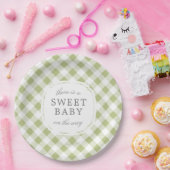 Sage Green Gingham Plaid Sweet Baby Papieren Bordje (Feest)