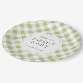 Sage Green Gingham Plaid Sweet Baby Papieren Bordje (Gekanteld)