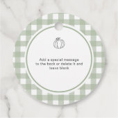 Sage Green Gingham pompoen Baby shower Bedankjes Labels (Achterkant)