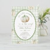 Sage Green Gingham pompoen Baby shower Kaart (Staand voorkant)