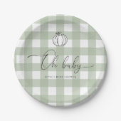 Sage Green Gingham pompoen Baby shower Papieren Bordje (Voorkant)