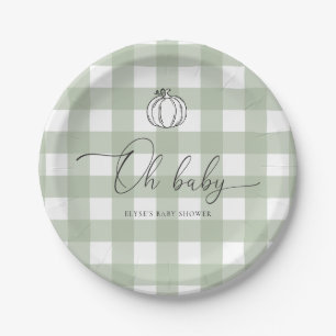 Sage Green Gingham pompoen Baby shower Papieren Bordje