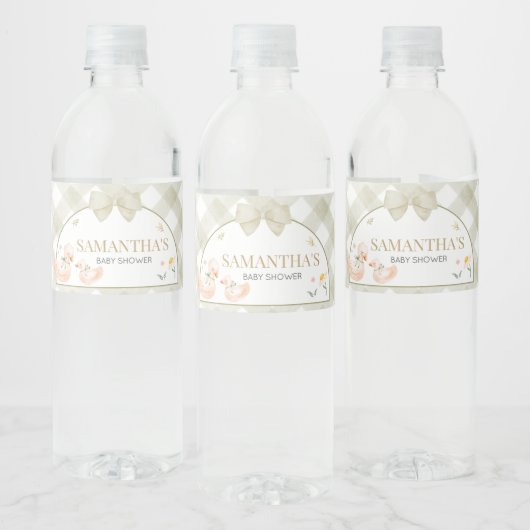 Sage Green Gingham Silly Goose Baby Shower Waterfles Etiket (Flessen)