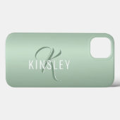 Sage Green Girly Script Monogram Name Modern Case-Mate iPhone Case (Achterkant (horizontaal))