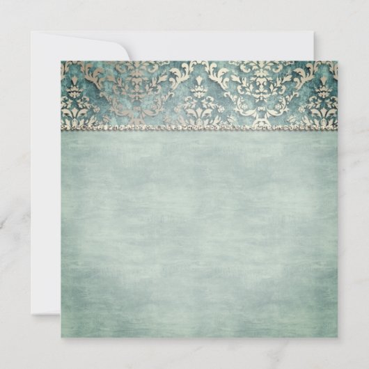 Sage Green Glimmer Damask Bruiloft Uitnodigen Kaart (Achterkant)