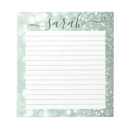 Sage Green Glitter Lined Personalized Notitieblok