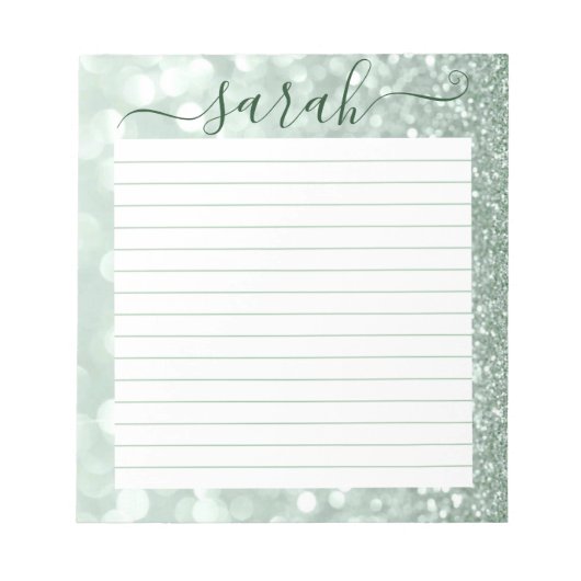 Sage Green Glitter Lined Personalized Notitieblok (Voorkant)