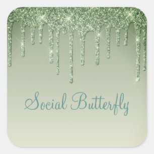 Sage Green Glitter Social Butterfly Typografie Vierkante Sticker