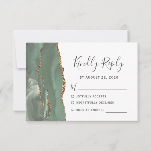 Sage Green Gold Agate Wedding RSVP (Devant)