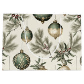 Sage Green Gold Christmas Ornaments Pattern Groot Cadeauzakje (Achterkant)