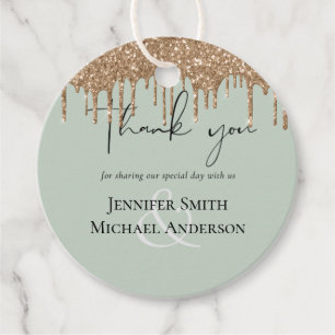 Sage Green Gold Driving Glitter Wedding Script Bedankjes Labels