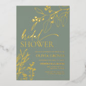 Sage Green Gold Foil Invitation de douche nuptiale (Recto)