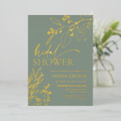 Sage Green Gold Foil Invitation de douche nuptiale (Debout devant)